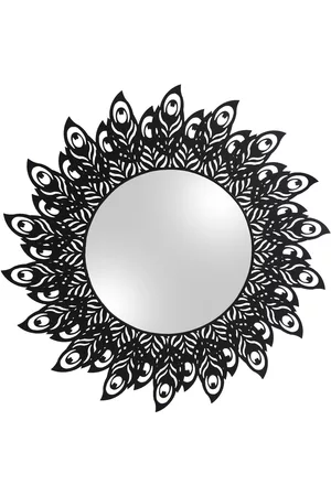 Leitmotiv Mirror Peacock Feathers Steel Black Home Furniture Mirrors Wall Mirrors Svart