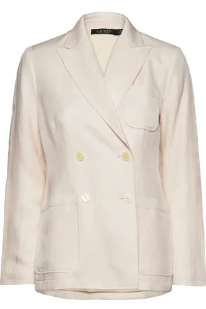 Ralph Lauren Double-Breasted Linen-Blend Twill Blazer Kräm