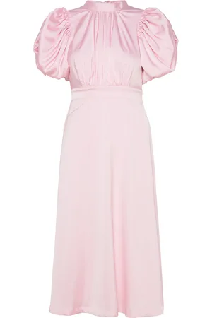 ROTATE Satin Puff Midi Dress