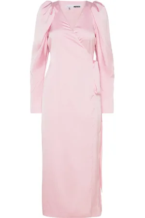 ROTATE Satin Midi Wrap Dress