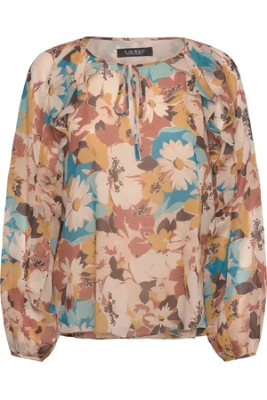 Ralph Lauren Floral Crinkle Georgette Tie-Neck Blouse