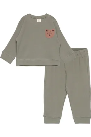 Lindex Set Top Trousers Waffle Khaki Green
