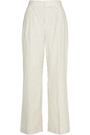 MANGO Straight Striped Trousers Kräm