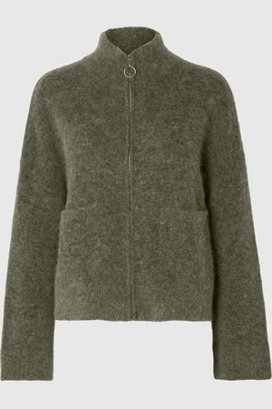 SELECTED Slfsia Ras Ls Knit Zipper Cardigan Noos Khaki Green