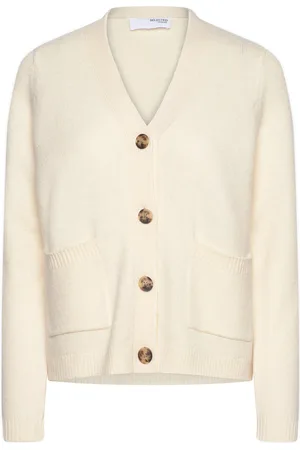 SELECTED Slfana Ls Knit Wool Cardigan Noos Kräm