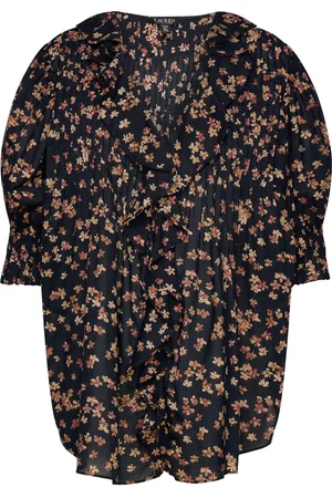 Ralph Lauren Floral Cotton Voile Puff-Sleeve Blouse