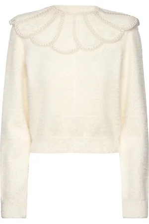 ROTATE Lace Collar Knit Sweater Kräm