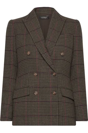 Ralph Lauren Glen Checktk! Double-Breasted Blazer Khaki Green