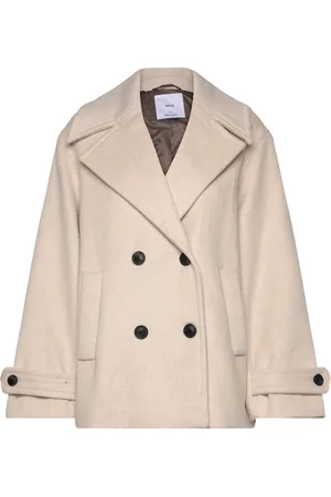 MANGO Wool Double-Breasted Coat With Buttons Kräm