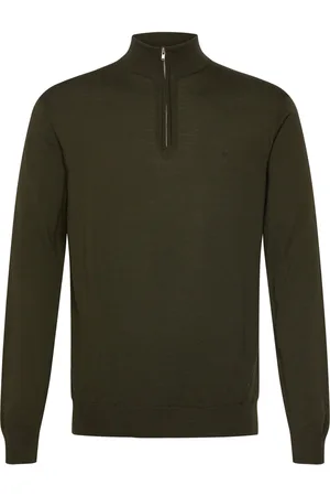 Les Deux Greyson Half-Zip Merino Knit Khaki Green