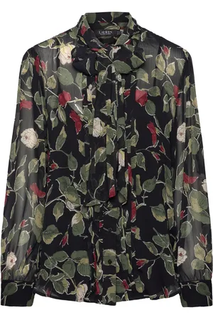 Ralph Lauren Floral Crinkle Georgette Tie-Neck Blouse