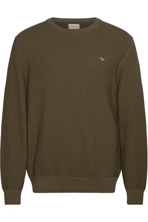 GANT Cotton Micro Textured C-Neck Khaki Green