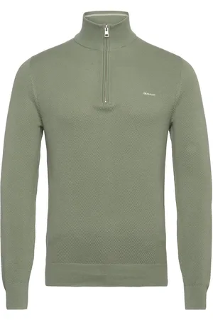 GANT Cotton Pique Half Zip Khaki Green