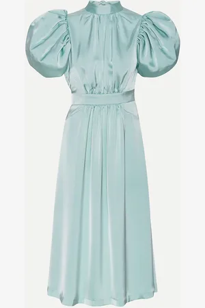ROTATE Satin Puff Midi Dress