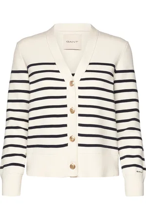 GANT Striped Cotton Cardigan Kräm