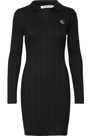 Calvin Klein Kvinna Festklänningar - Badge Polo Collar Rib Dress Black
