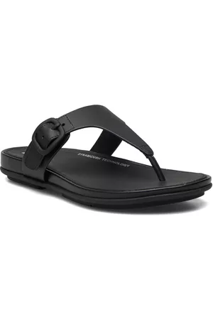 FitFlop Kvinna Sandaler - Gracie Rubber-Buckle Leather Toe-Post Sandals Black
