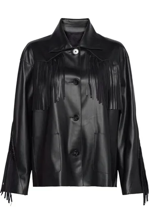 MANGO Leather-Effect Fringed Overshirt