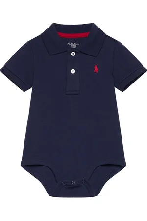 Ralph Lauren Cotton Interlock Polo Bodysuit Navy