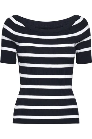 GANT Striped Rib Knit Off Shoulder Ss Navy