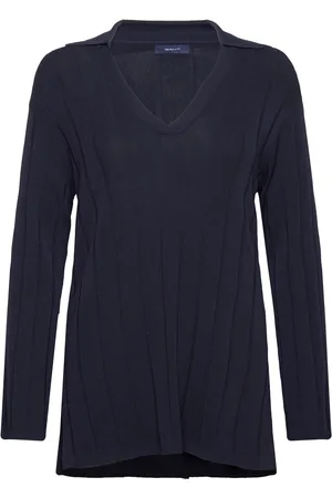 GANT Rib Knit Open Collar Blue