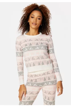ONLY Xmas Comfy Deer Pullover Crystal Pink Pattern L