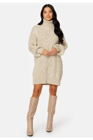 Object Kvinna Polotröjor - Kamma Cable Rollneck Tunic Silver Gray Detail:M S