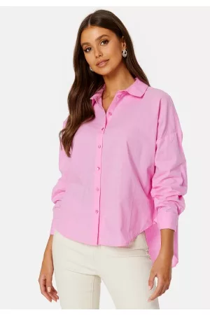 Pieces Kvinna Skjortor - Tanne LS Loose Shirt Begonia Pink M
