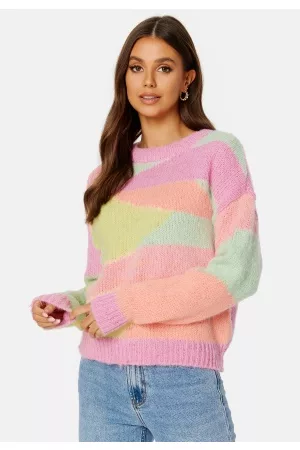Pieces Kvinna Stickade tröjor - Brooke LS O-Neck Knit Prism Pink Pattern:D XL