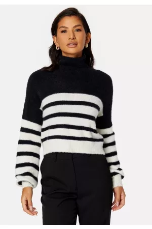 ONLY Kvinna Polotröjor - Piumo L/S Stripe Rollneck Black stripes:Cloud M