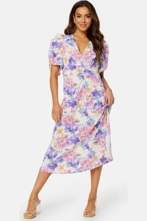 BUBBLEROOM Neala Puff Sleeve Dress White / Floral 34