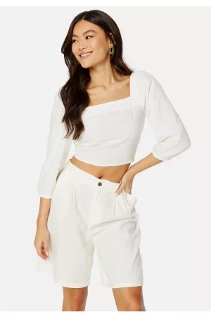 ONLY Caro 3/4 Balloon Linen Blend Top Cloud Dancer L