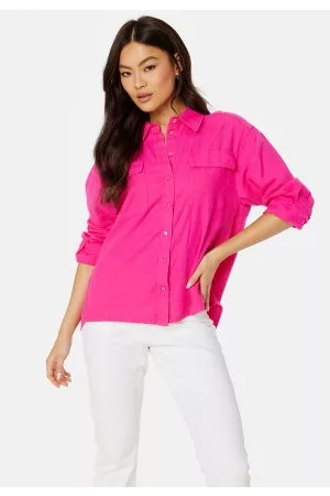 ONLY Kvinna Casual skjortor - Caro L/S Oversized Linen Blend Shirt Pink Yarrow L