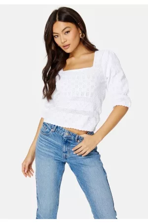 VILA Kvinna Stickade tröjor - Sandy 2/4 Square Neck Knit Cloud Dancer L