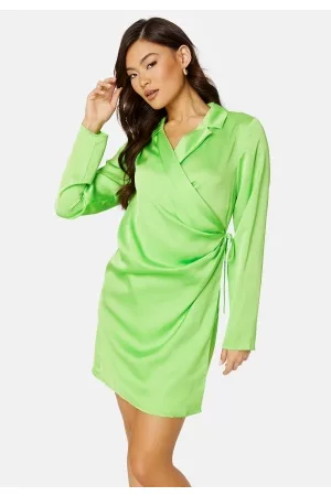 VILA Kvinna Festklänningar - Johanna Wrap Short Dress Jade Lime 34