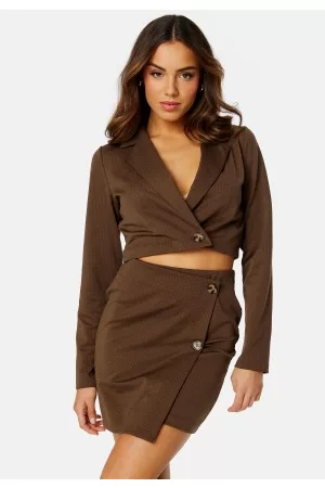 BUBBLEROOM Kvinna Kavajer - Safira cropped blazer Brown / Checked L