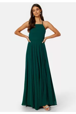 Goddiva Kvinna Festklänningar - High Neck Chiffon Maxi Dress Dark Green M (UK12)