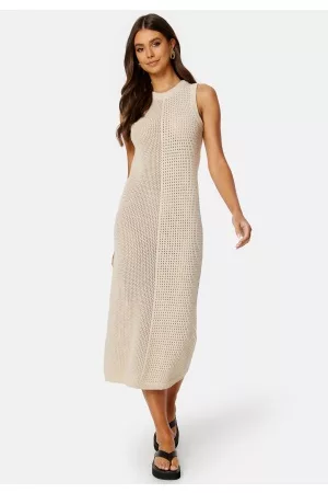 Object Kvinna Stickade klänningar - Palia S/L Knit Dress Sandshell M