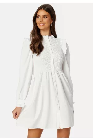 ONLY Kvinna Vita klänningar - Aspen L/S Smock Dress Bright White L