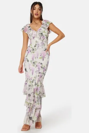 Goddiva Floral Ruffle Hem Maxi Dress Multi L (UK14)