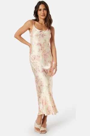 Forever New Veronica Satin Slip Dress Pink Cayenne Floral 40