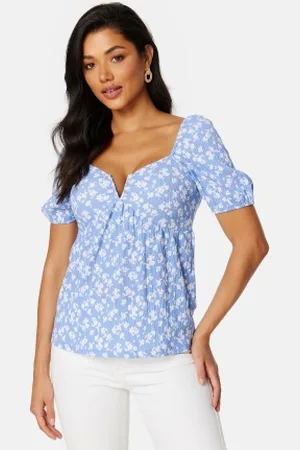 BUBBLEROOM Manda puff sleeve top Blue / Floral XS
