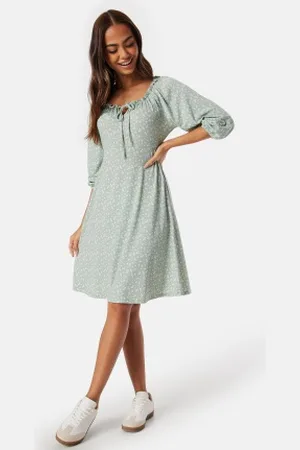 Happy Holly Soft Puff Sleeve Dress Green/Floral 48/50