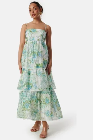 Forever New Shauna Scallop Trim Midi Dress Green/Floral 40
