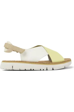 Camper Oruga - Sandals for Women - White,Yellow,Beige, size 35, Smooth leather/Cotton fabric