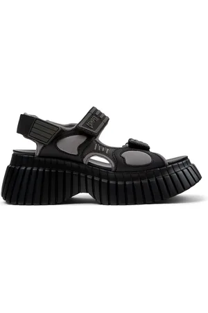 Camper Pix BCN - Sandals for Women - Black,Grey, size 36, Smooth leather/Cotton fabric