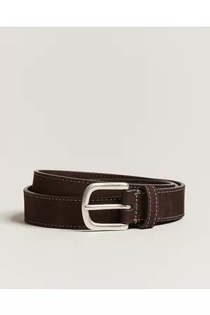 Anderson's Man Bälten - Slim Stitched Nubuck Leather Belt 2,5 cm Dark Brown