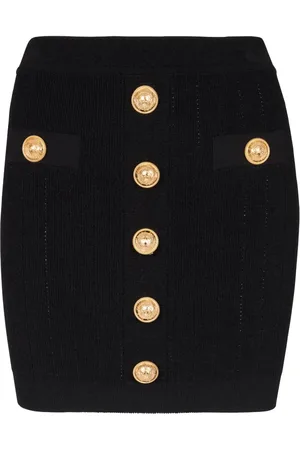 Balmain Stickad kjol med knappdetalj