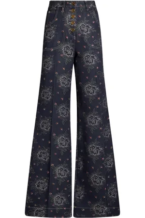 Etro Utsvängda jeans i blommig jacquard
