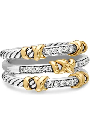 David Yurman Petite Helena Wrap diamantring i 18K gult guld och sterlingsilver (12 mm)